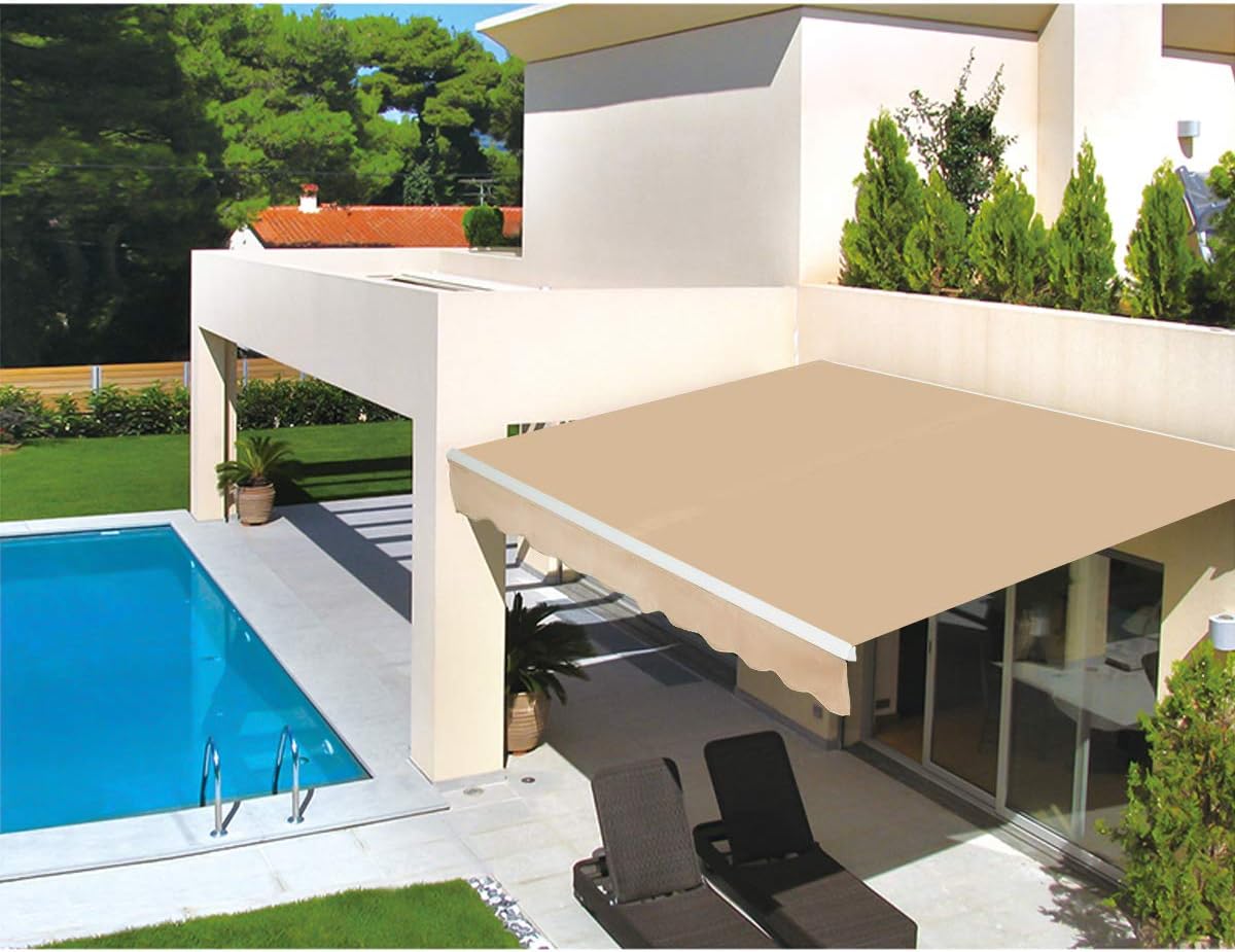 8.2'×6.5' Retractable Patio Awning with Manual Crank Handle, Beige G2123