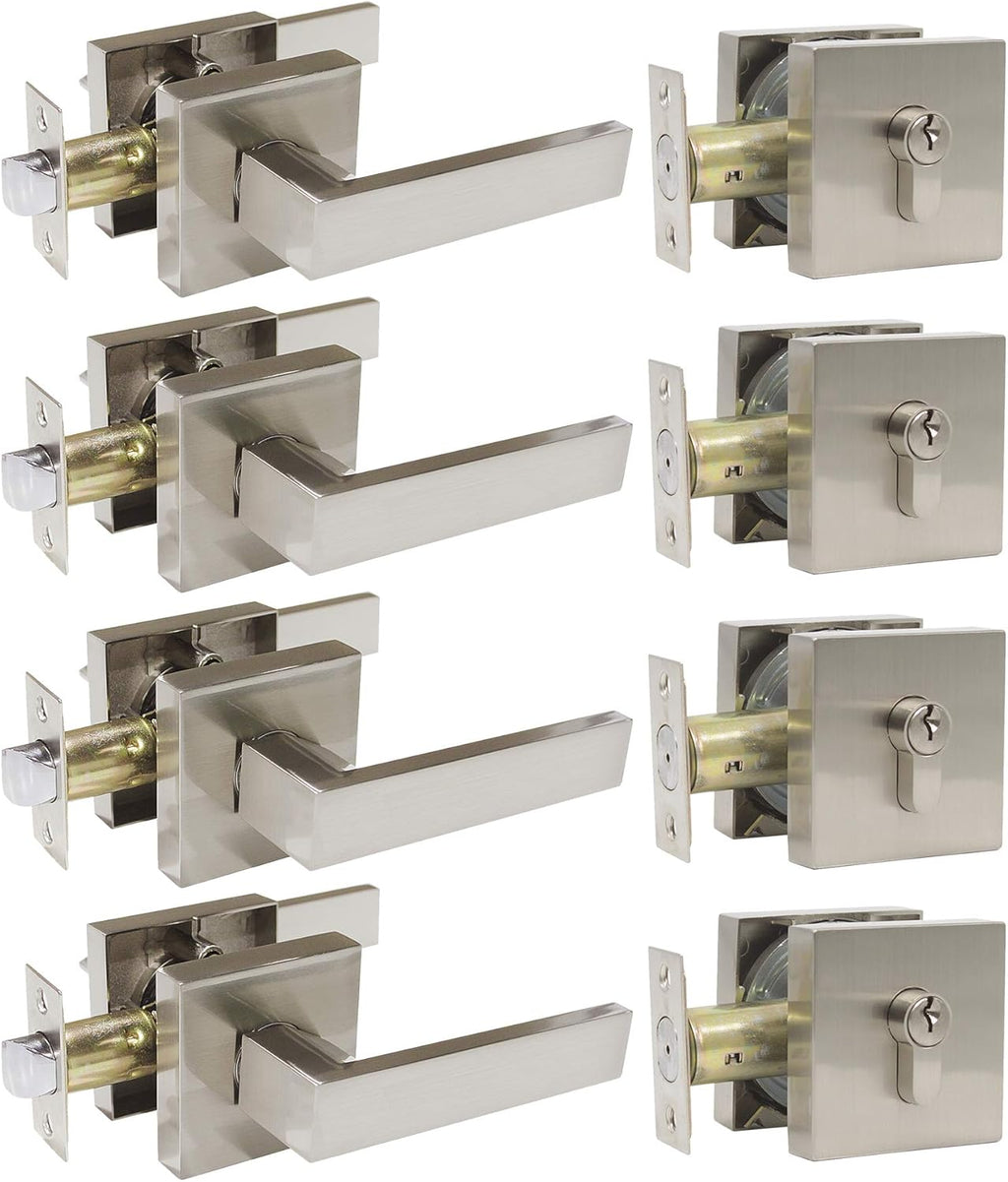 Brushed Nickel Pocket Door Lever with Deadbolts Combo Pack, 3 Pack Y66549
