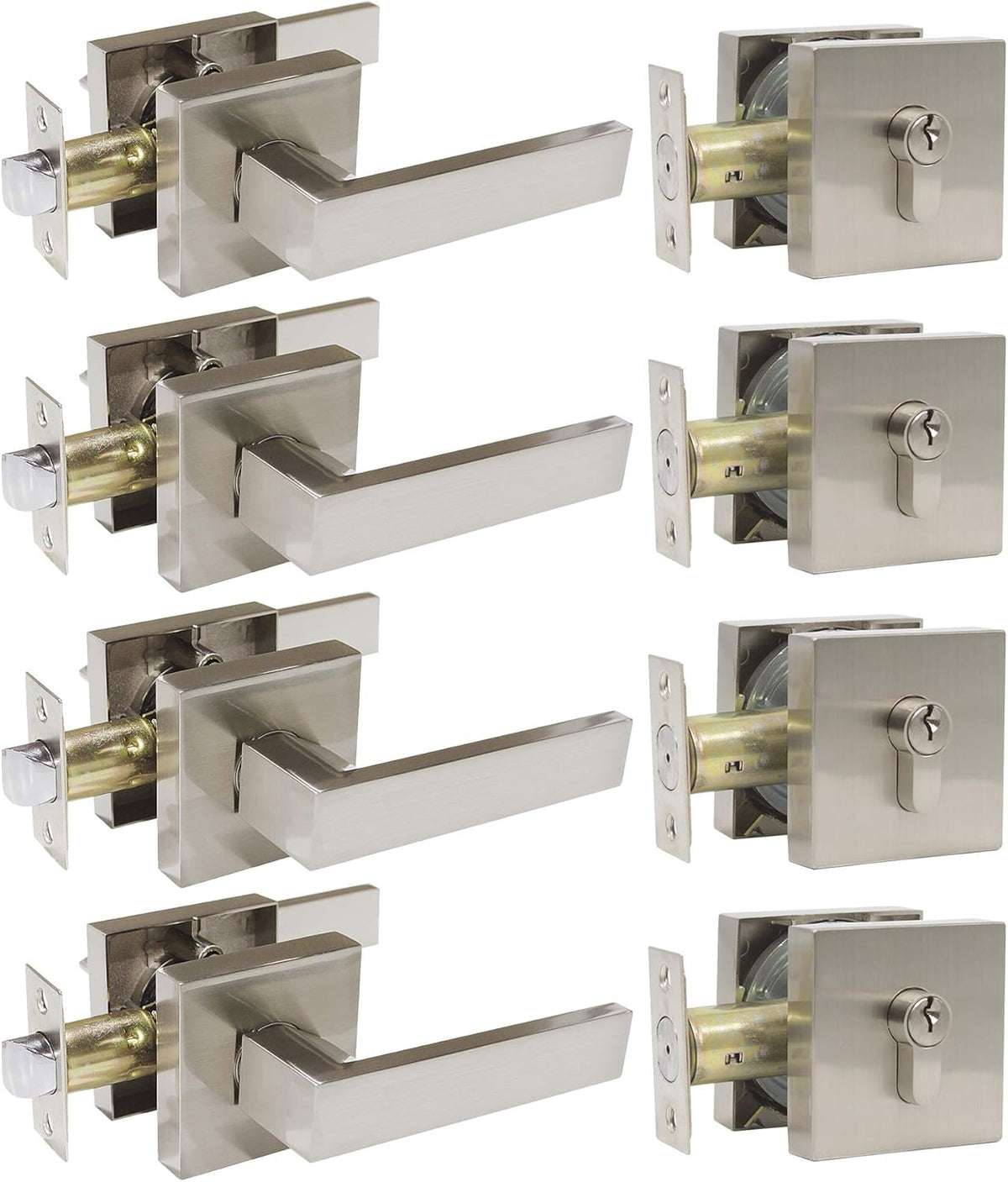 Brushed Nickel Pocket Door Lever with Deadbolts Combo Pack, 3 Pack Y66549