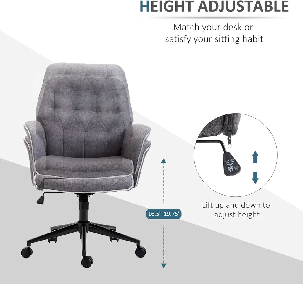 Dark Gray Linen Office Chair with Swivel Wheels S1244