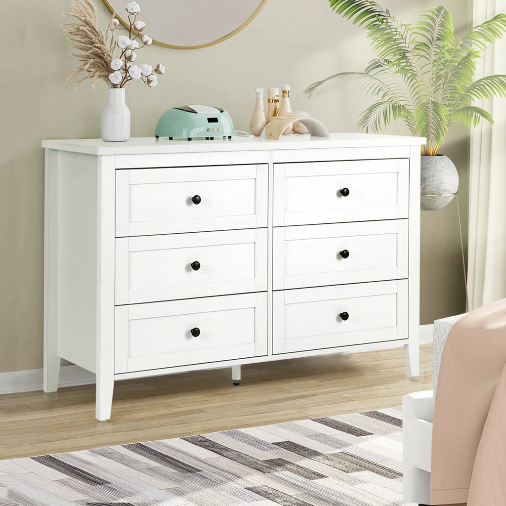 White 6 Drawer Wood Dresser with Metal Knobs Z969274