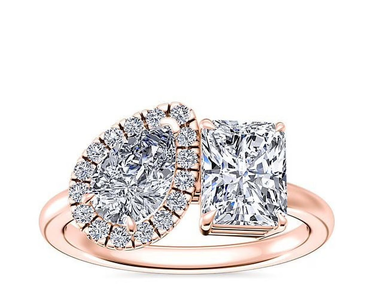 18K Rose Gold Two Stone Diamond Ring T641
