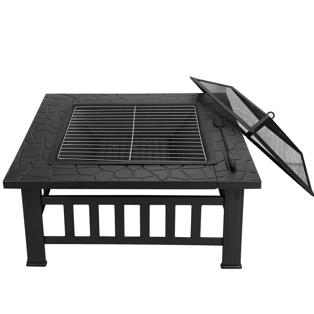 32 Square Wood Black Finish Steel Fire Pit A19743