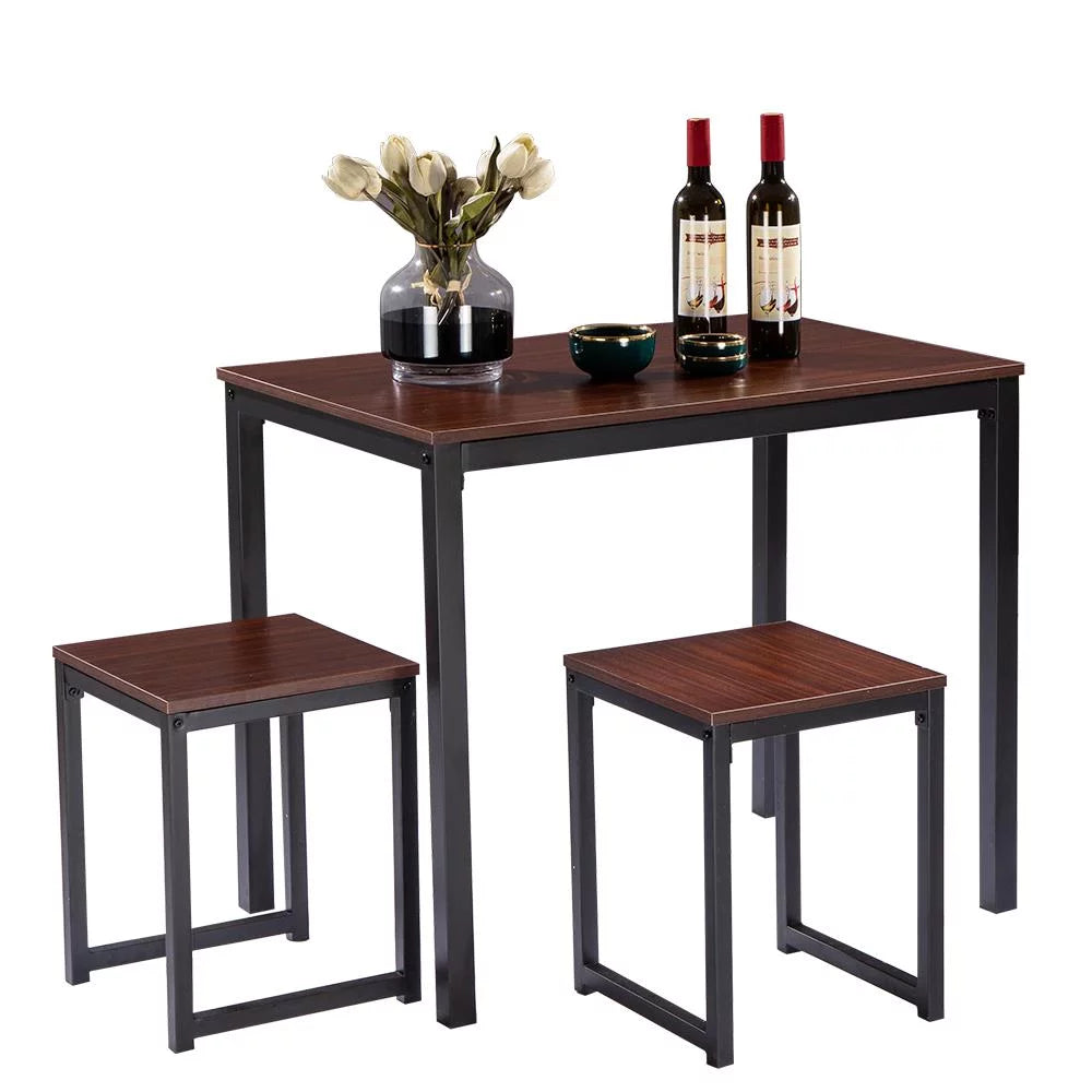 3 Piece Walnut Dining Table with Two Stools X225935