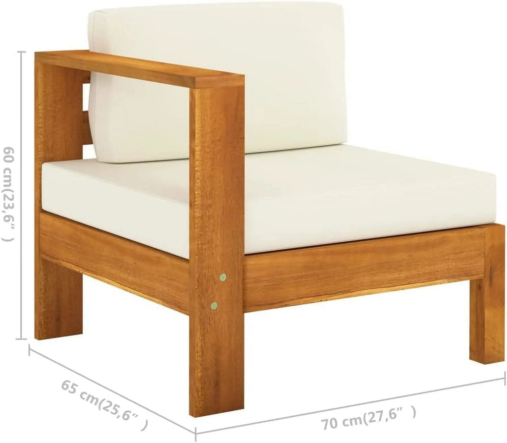 10 Piece Acacia Wood Patio Lounge Set with Cream White Cushions D82548