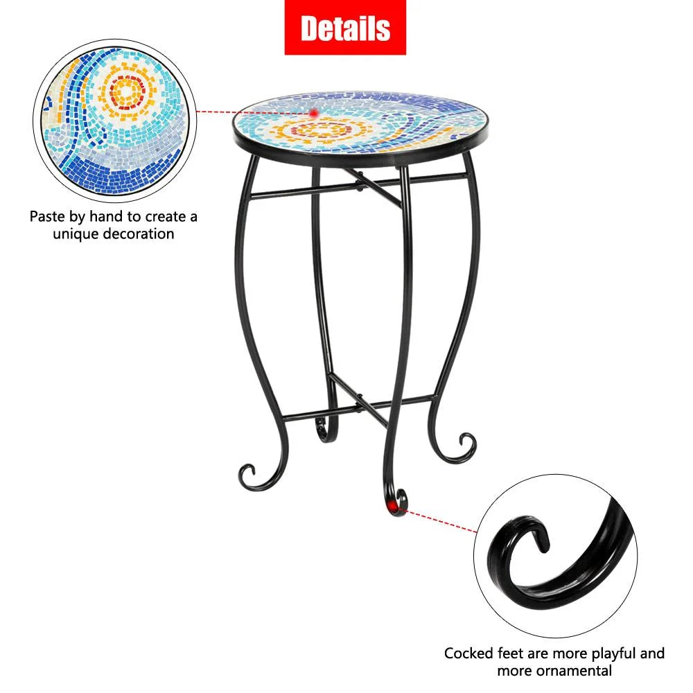 Outdoor Ceramic Tile Iron Frame Side Table X378459