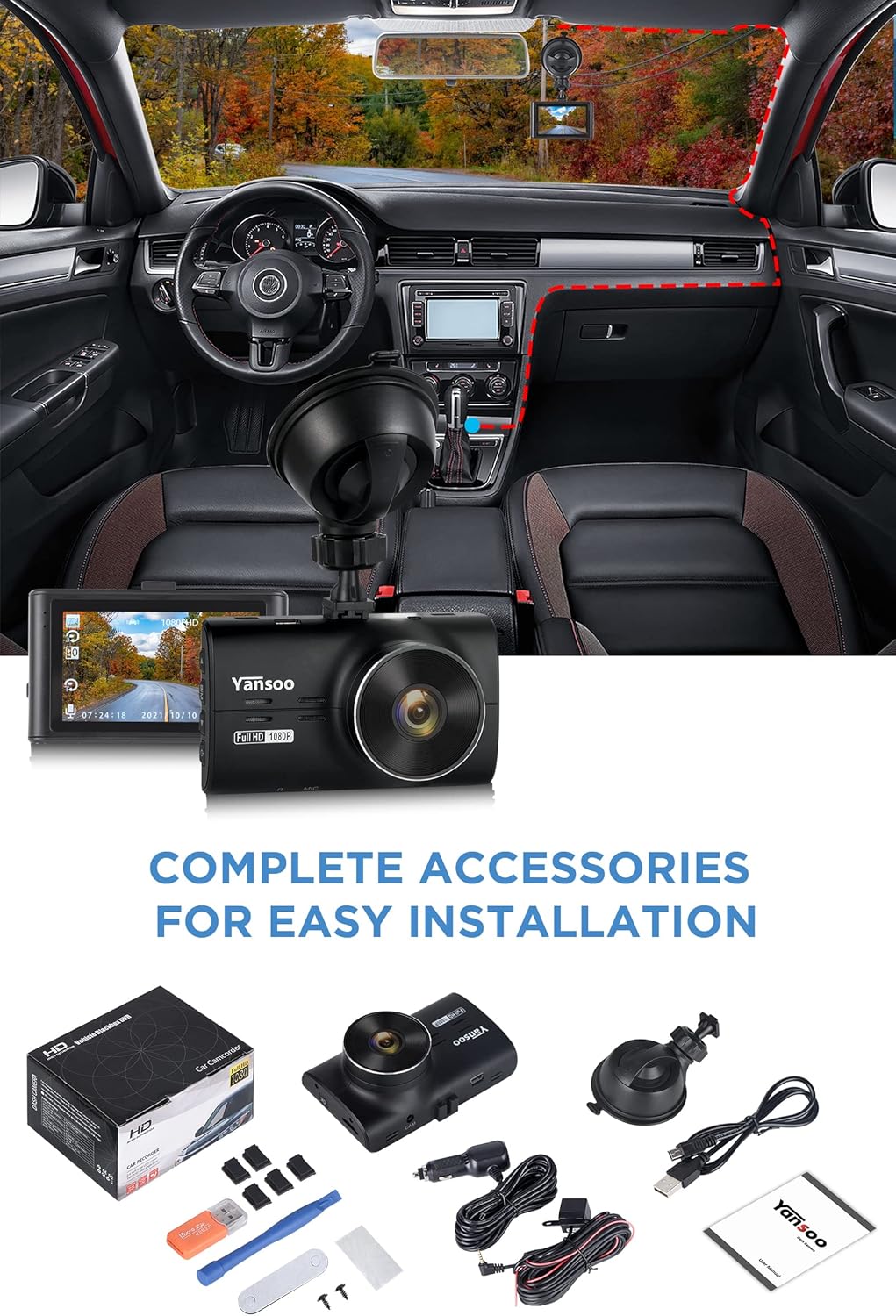 1080P FHD Front and Rear Dash Cam with Night Vision P391