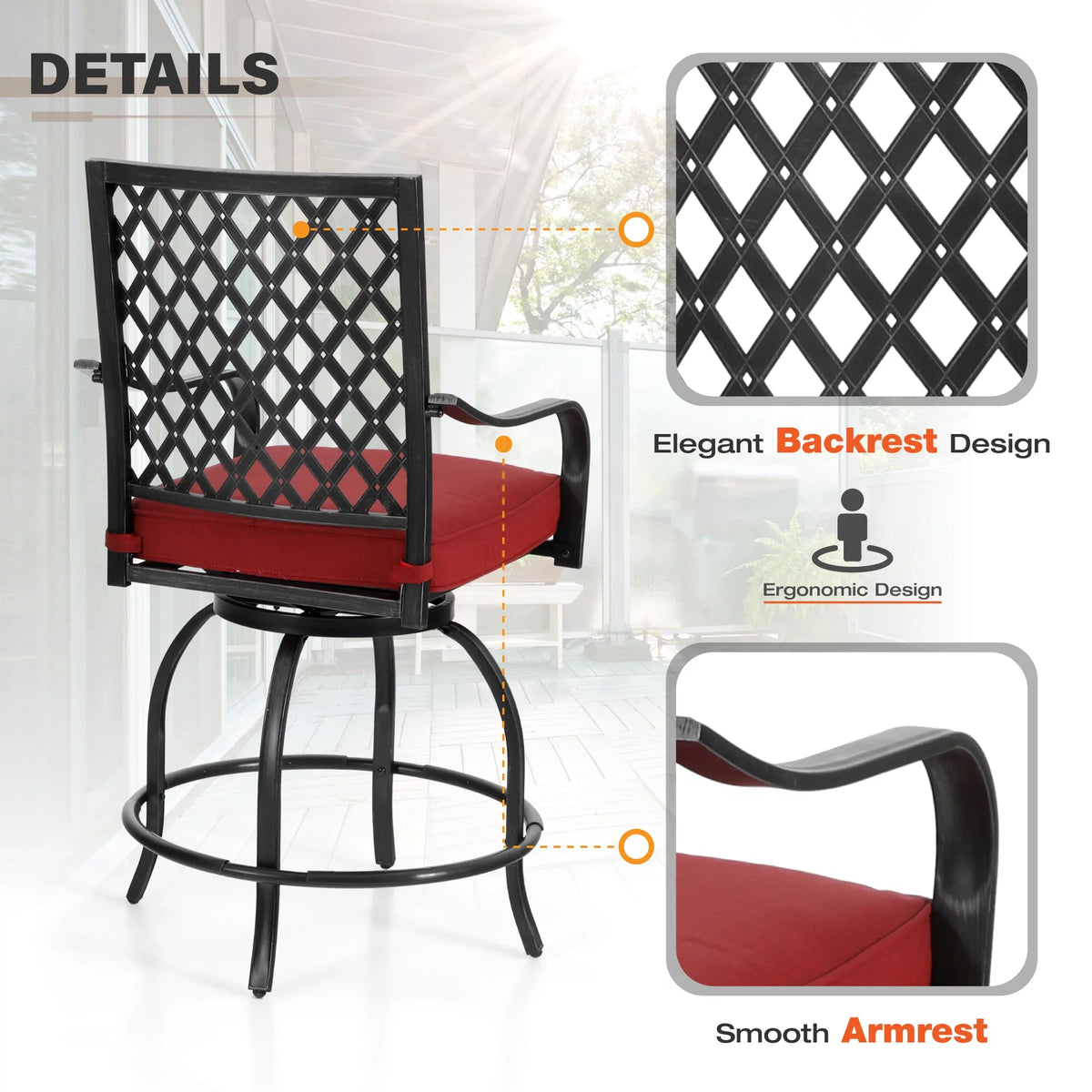 4 Pc Metal Swivel Bar Stools Set with Cushions S8485