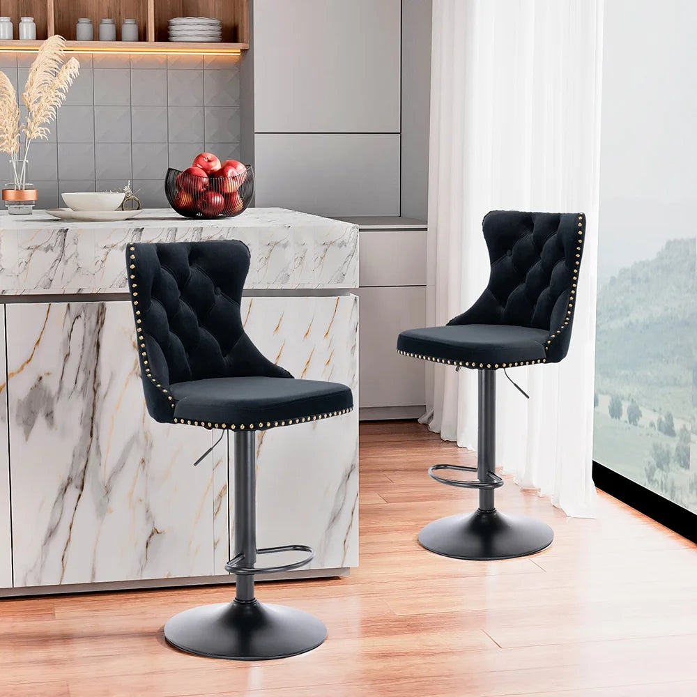 Velvet Button Tufted Swivel Bar Stools Set of 4 B223