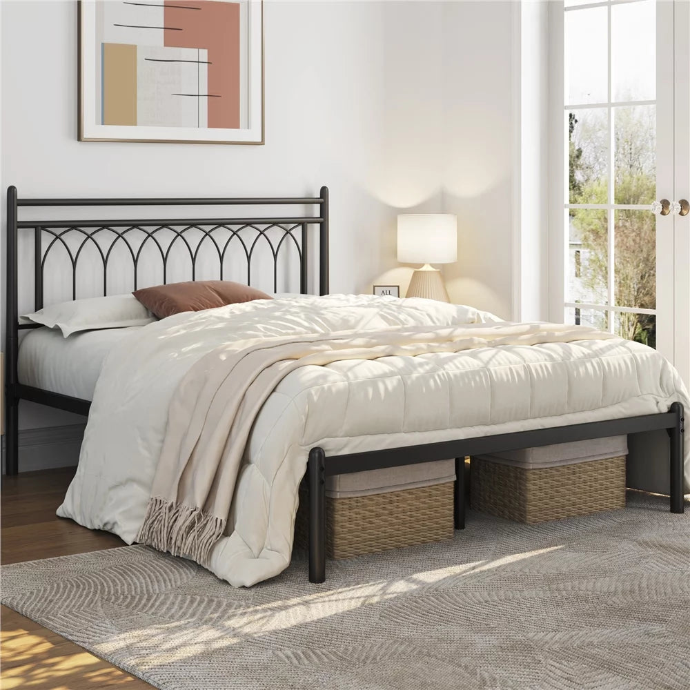 Queen Black Metal Bed Frame with Headboard R522582