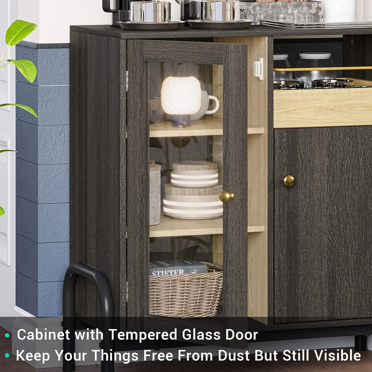 Coffee Bar Cabinet with Tempered Glass Door T766789
