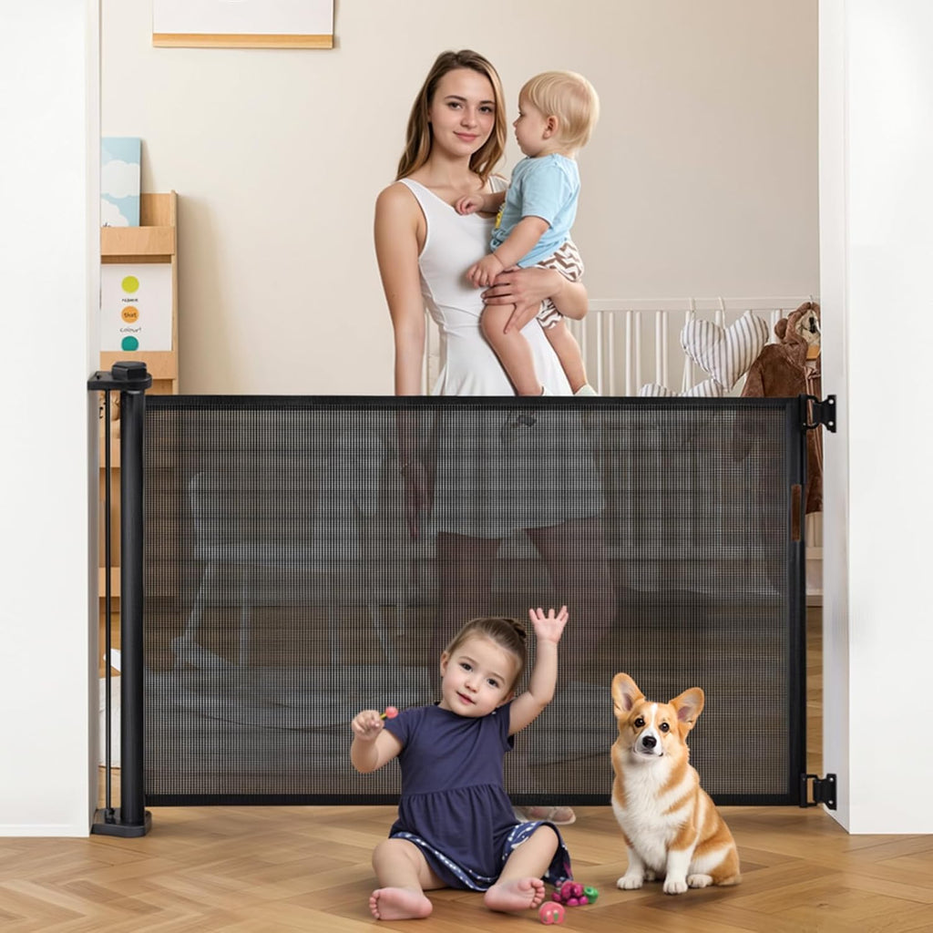 Black Retractable Baby Pet Gate, 31" Tall, Extends to 71" Wide G9054