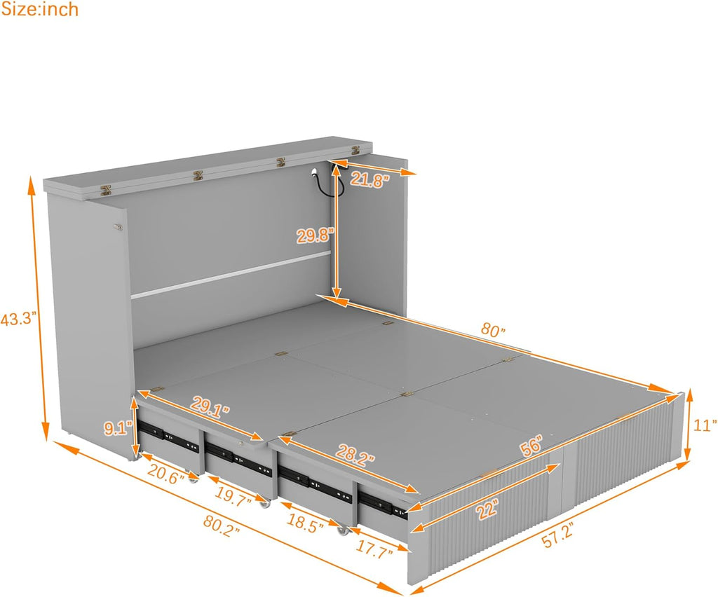 Gray Full Size Murphy Bed with Storage Drawers G801048