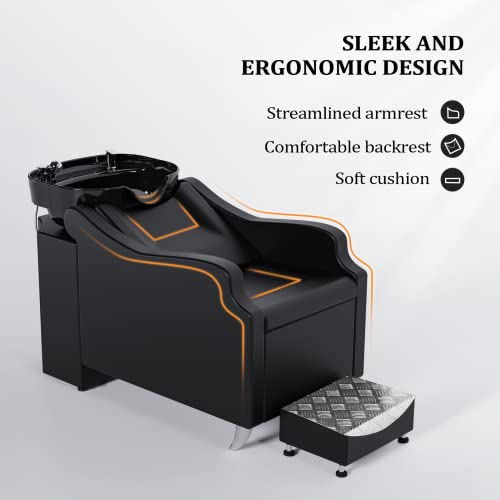 Shampoo Backwash Unit with Large Porcelain Bowl Salon Sink Hair Wash Chair Shampoo Station F95871