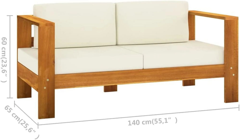 10 Piece Acacia Wood Patio Lounge Set with Cream White Cushions D82548