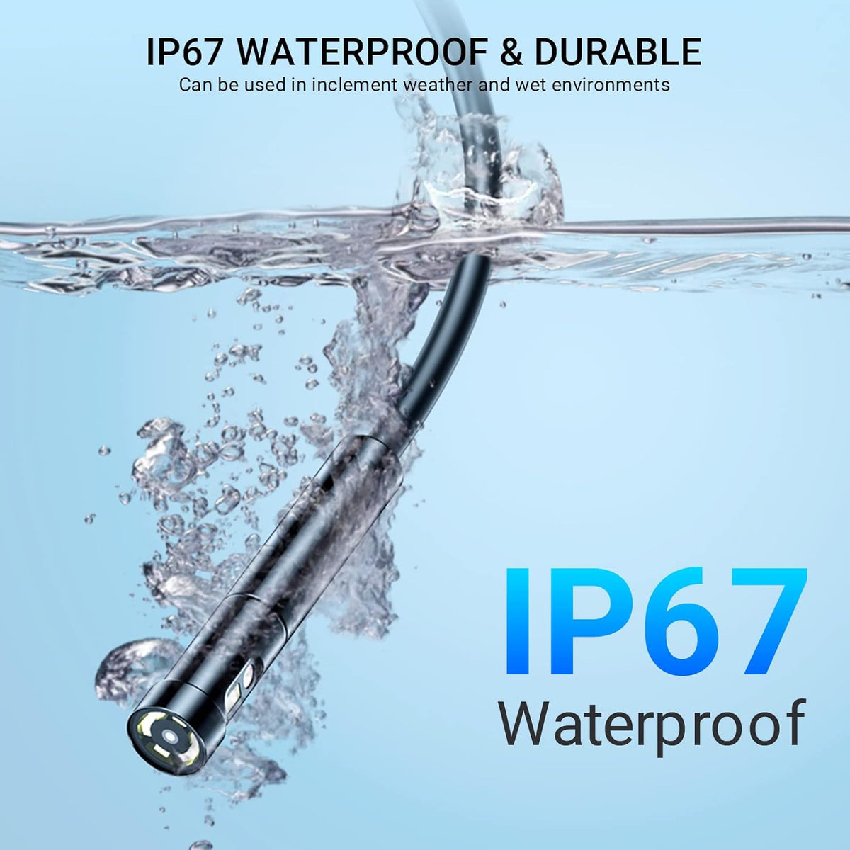 5'' IPS Screen 1080P Industrial Snake Camera with 11.5FT Waterproof Flexible Cable 8 LEDs 32GB Card N148