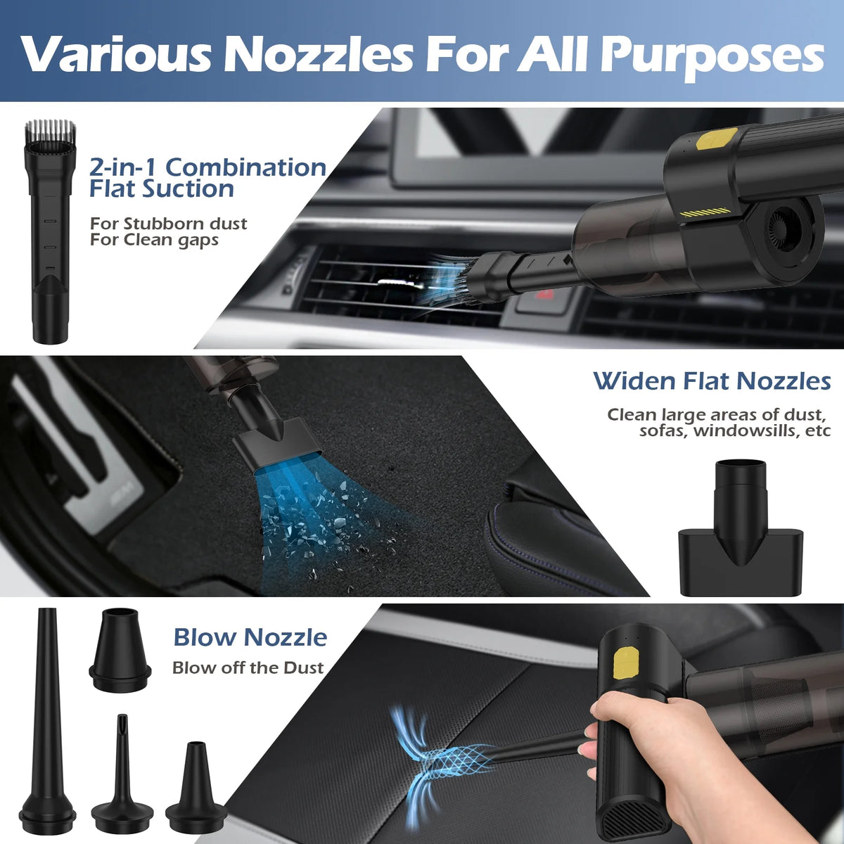 8 in 1 Cordless Car Vacuum 18000 PA Portable Hand Vacuum with 8 Nozzles Q87259