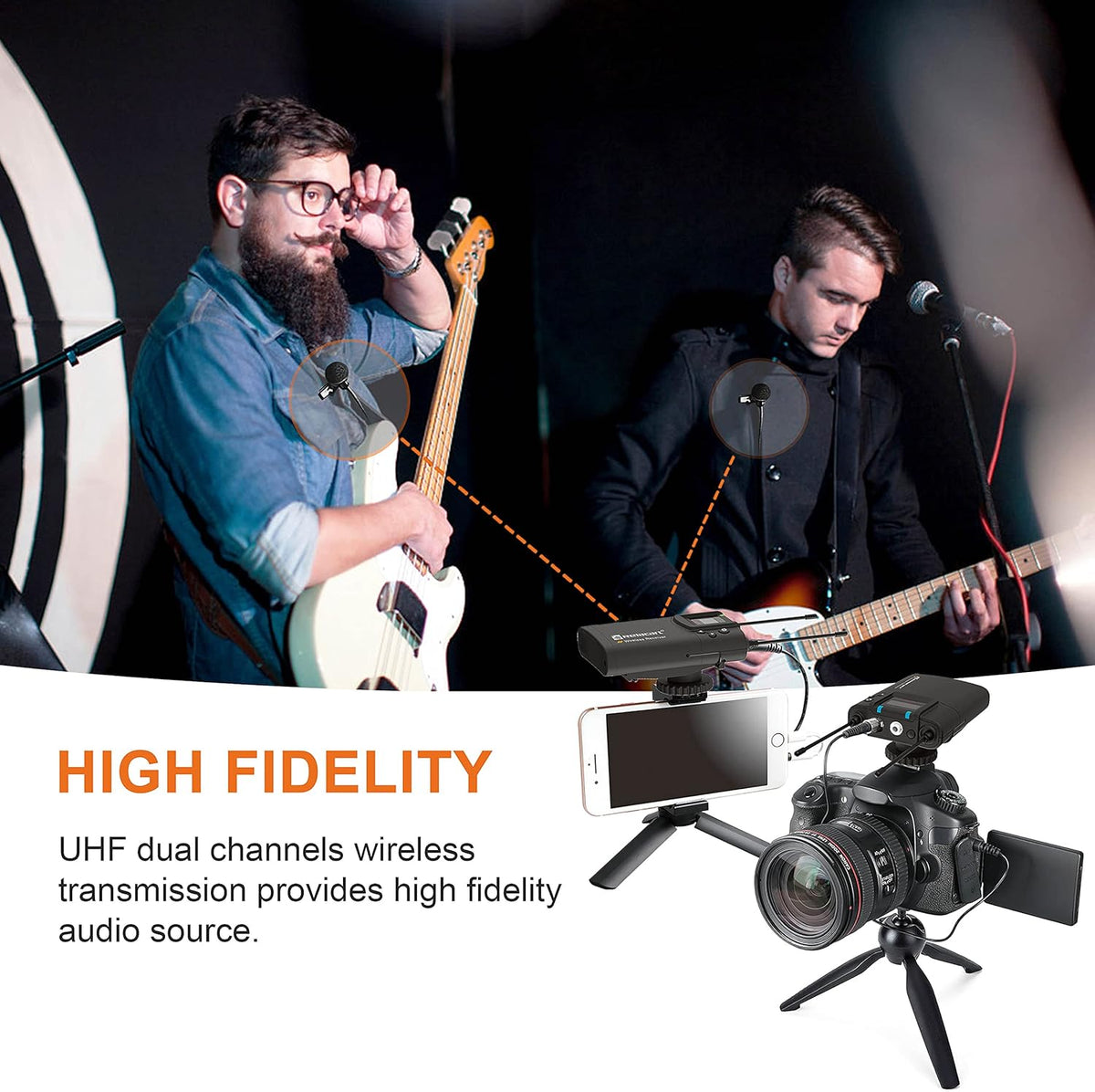 UHF 32-Channel Wireless Lavalier Microphone System with 1 Receiver, 2 Transmitters and 2 Lapel Mics E578