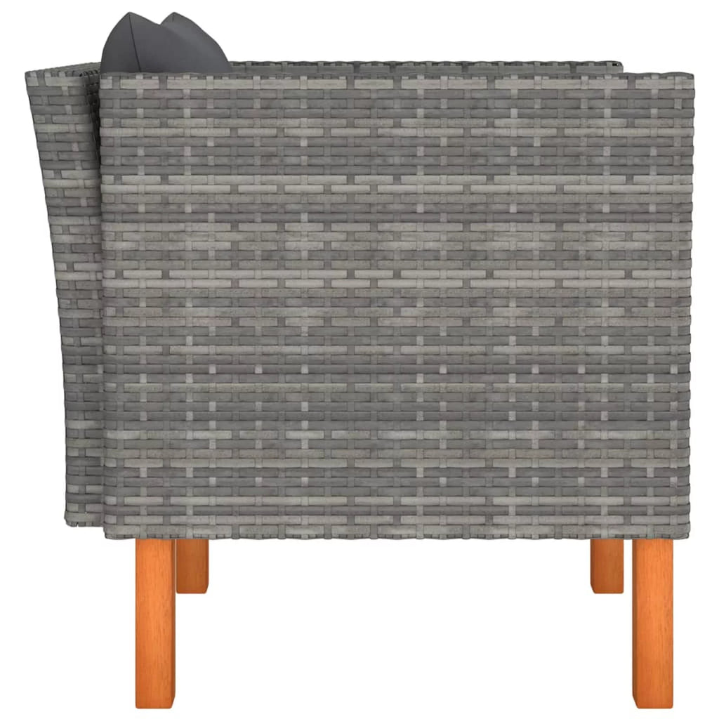 Gray Poly Rattan and Eucalyptus Wood Patio Sofa with Cushions N557788
