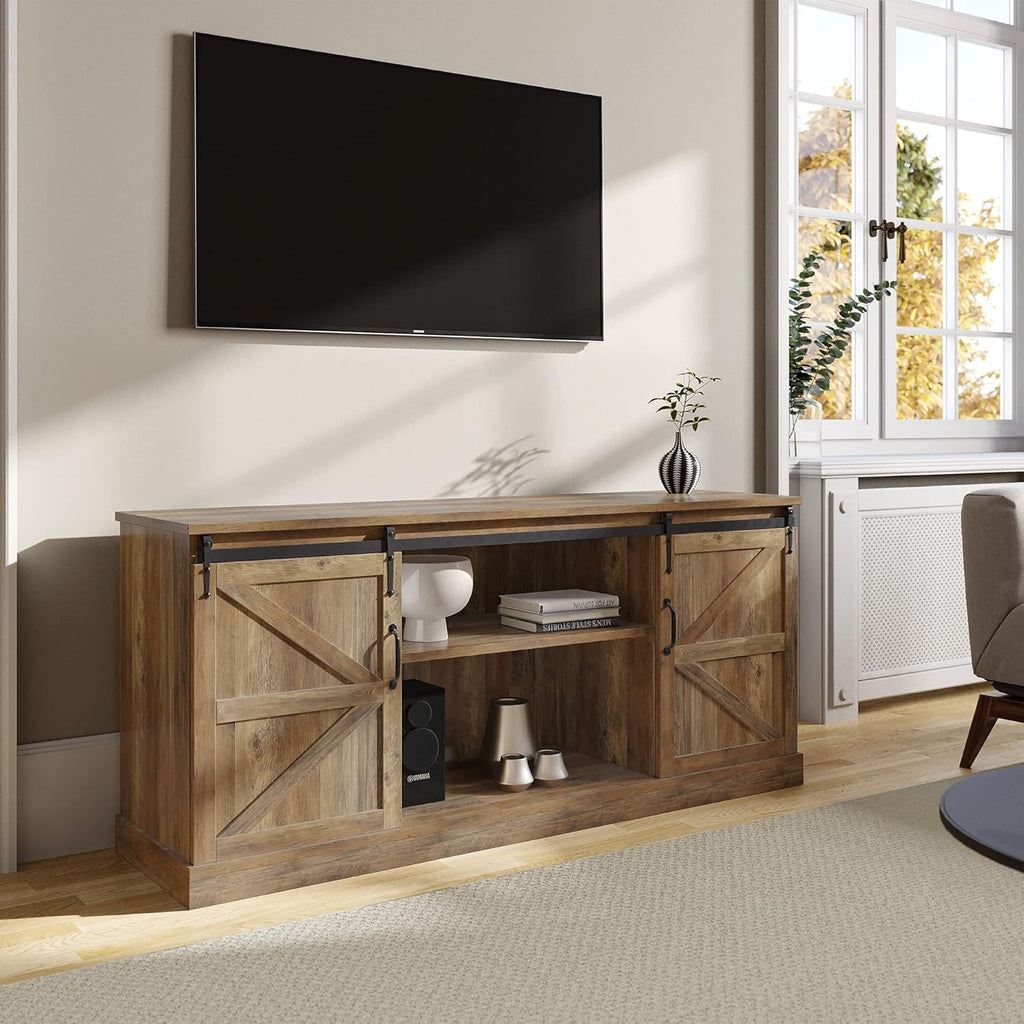 52 Inch TV Stand with Sliding Barn Door and Storage Cabinets Y50957