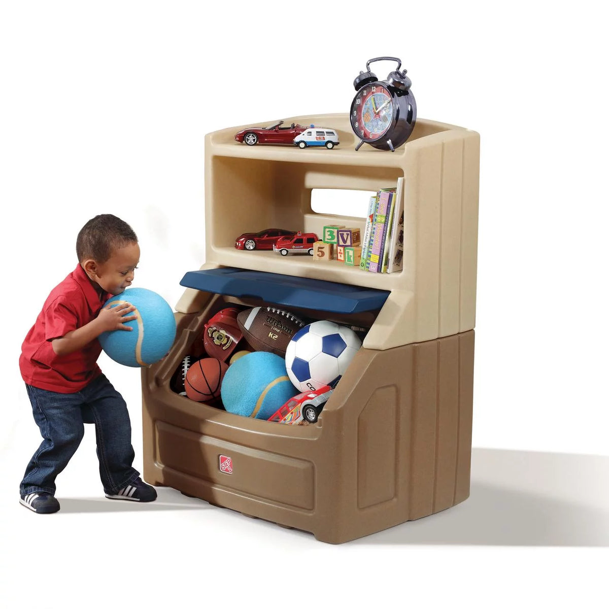 Brown and Blue 38" Tall Plastic Toddler Bookcase and Toy Storage A697523