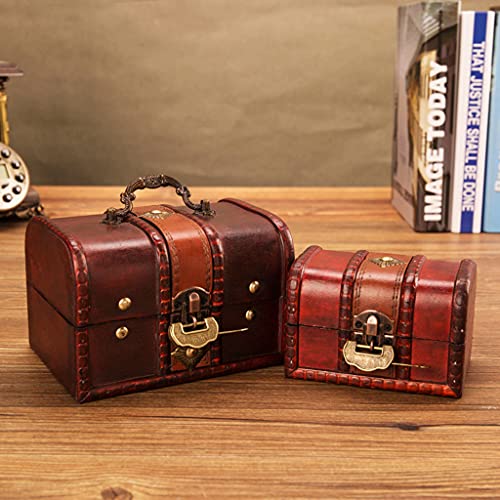 Antique Wooden Jewelry Storage Trunk Box With Metal Lock P8514