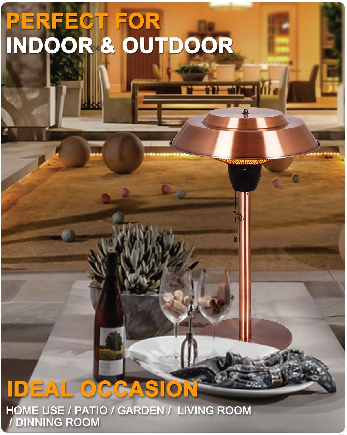 1500W Infrared Electric Patio Heater with Brush Copper Finished U155