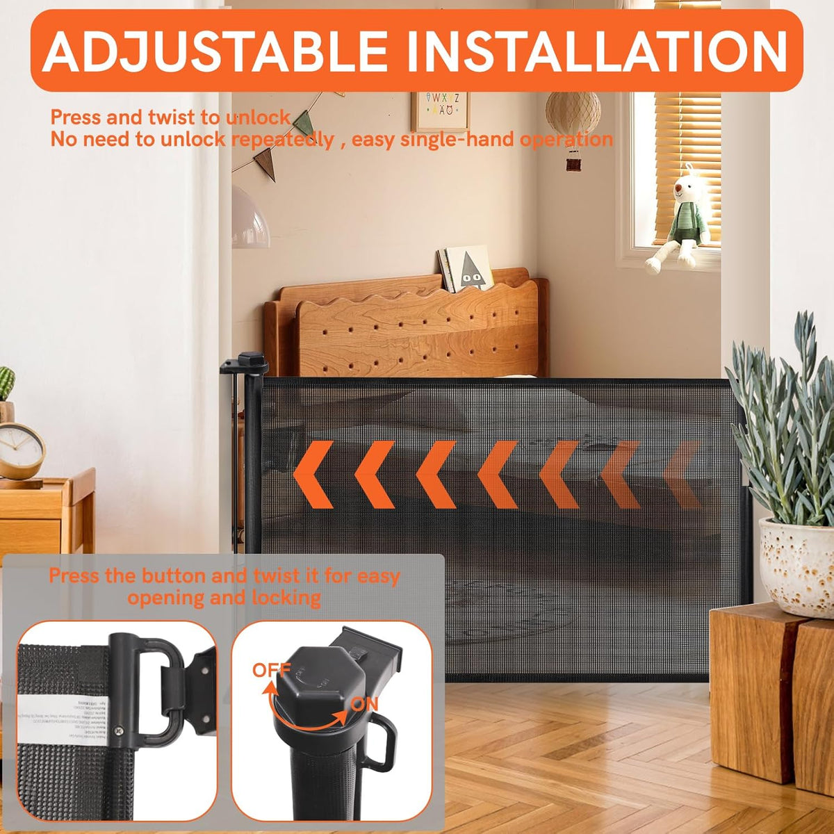 Black Retractable Baby Pet Gate, 31" Tall, Extends to 71" Wide G9054