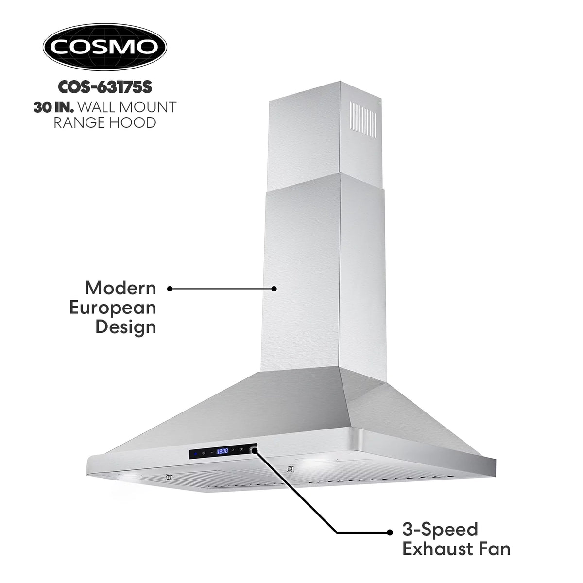 Stainless Steel Ductless Wall Mount Range Hood with LED Lighting and Carbon Filter Kit V54685