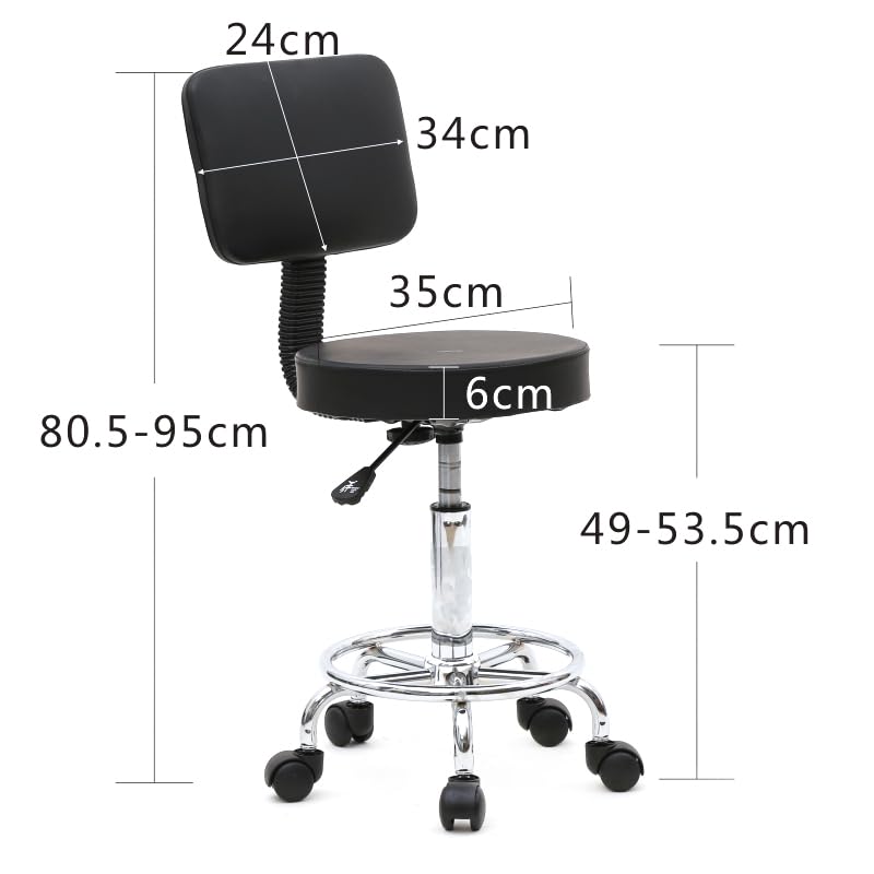 White Round Adjustable Swivel Rolling Stool Chair with Wheels A3607