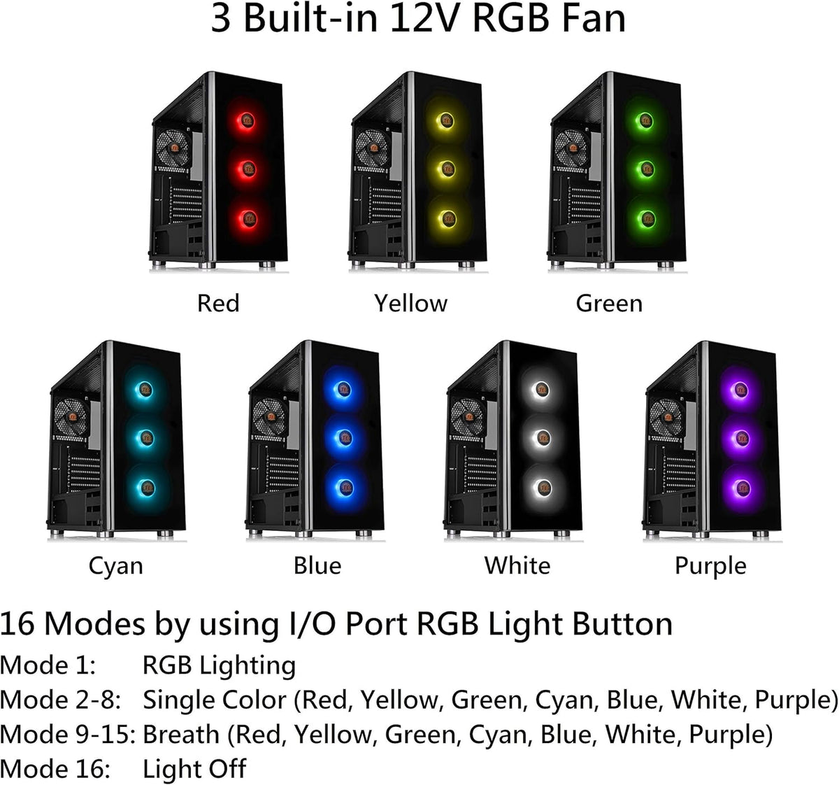 Tempered Glass ATX Mid-Tower Chassis with 3 120mm RGB Fan + 1 Black 120mm Rear Fan I8297