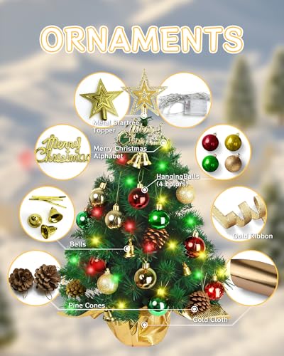 24 Inch Green Artificial Tabletop Christmas Tree with LED Lights F492187