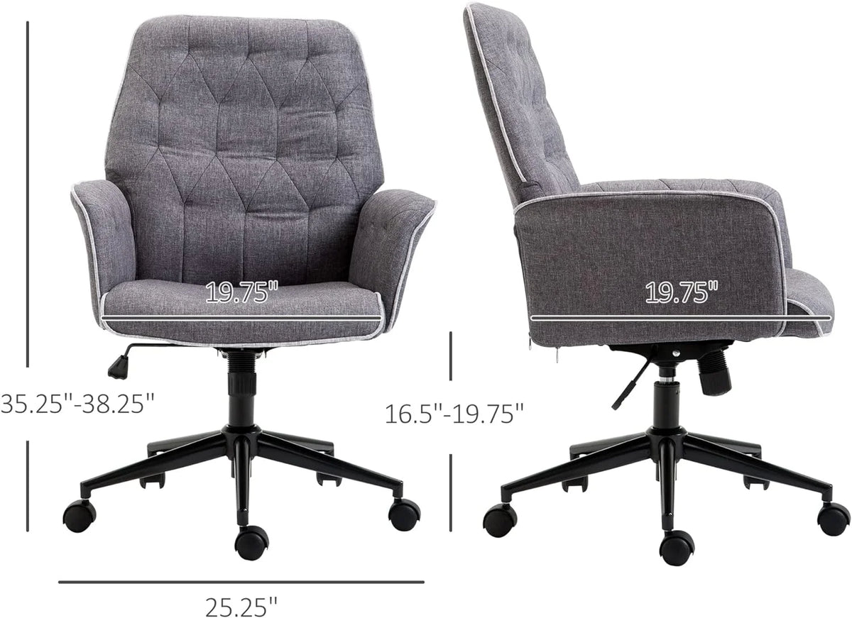Dark Gray Linen Office Chair with Swivel Wheels S1244