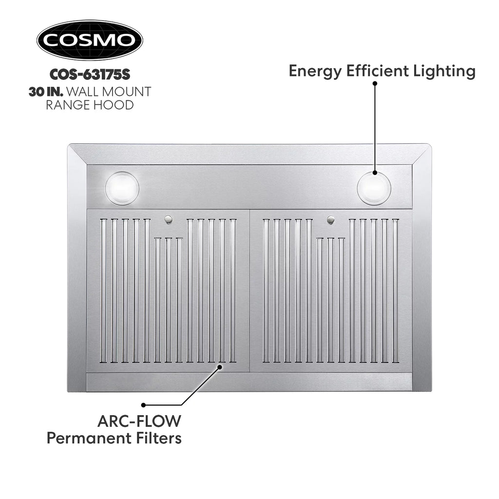 Stainless Steel Ductless Wall Mount Range Hood with LED Lighting and Carbon Filter Kit V54685