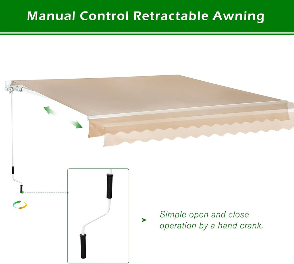 8.2'×6.5' Retractable Patio Awning with Manual Crank Handle, Beige G2123