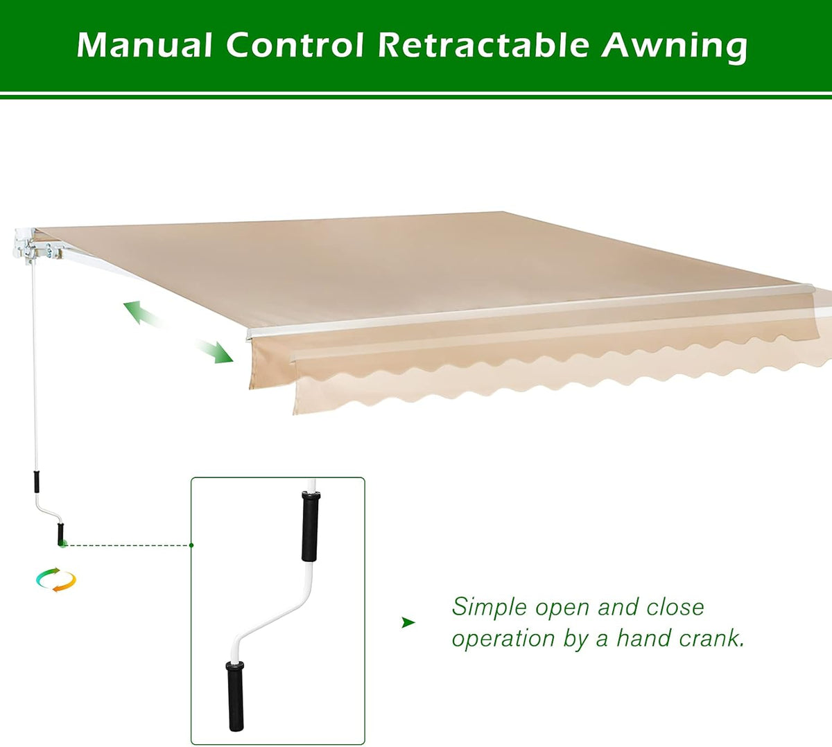 8.2'×6.5' Retractable Patio Awning with Manual Crank Handle, Beige G2123