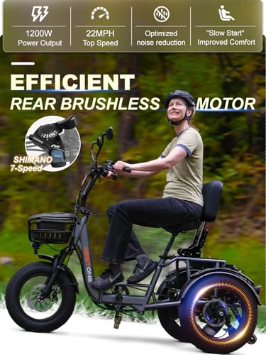 1200W 48V 20AH 18''×4'' Fat Tire Folding Electric Tricycle E81460