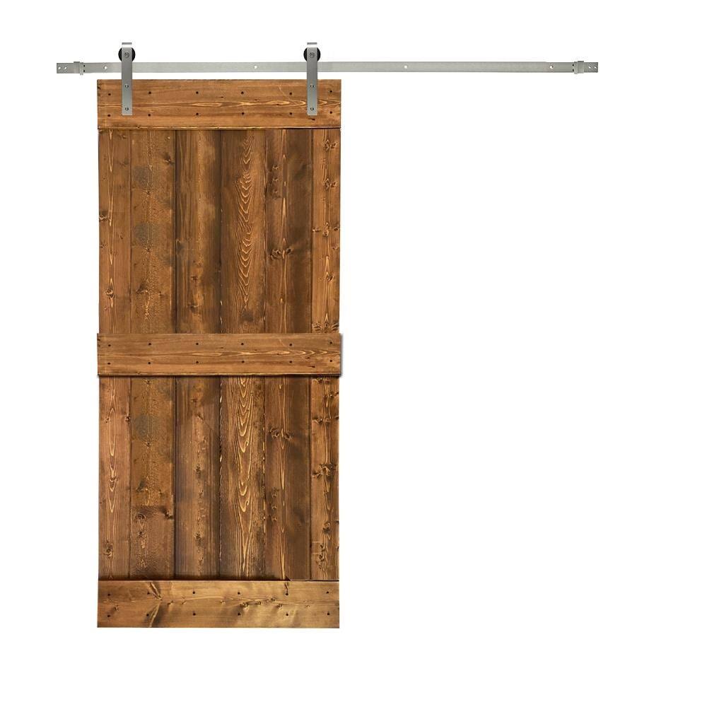 30 in. x 84 in. Solid Walnut Stained Pine Wood Interior Sliding Barn Door with Hardware Kit Q588102