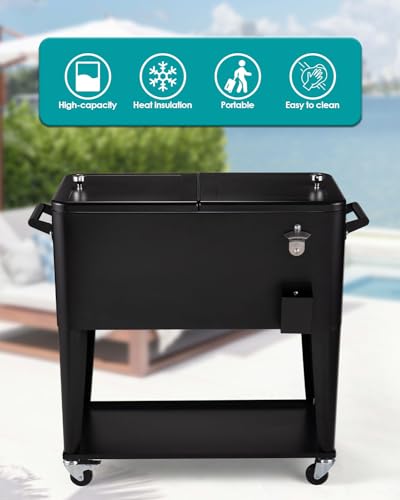80 Quart Rolling Cooler Cart on Wheels M81024