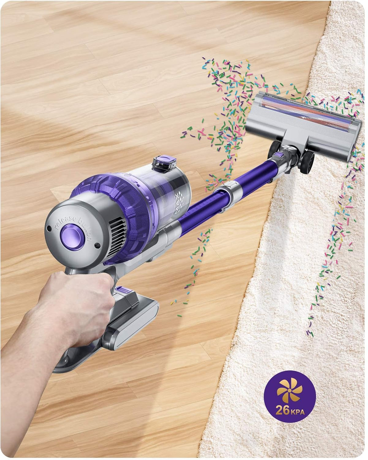 Cordless Vacuum Cleaner, 26KPA Stick Vacuum with Detachable Battery S68897