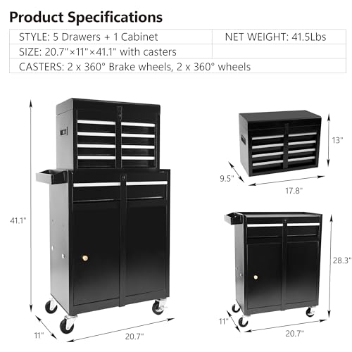 5-Drawer Rolling Tool Chest with Detachable Top Tool Box S233116