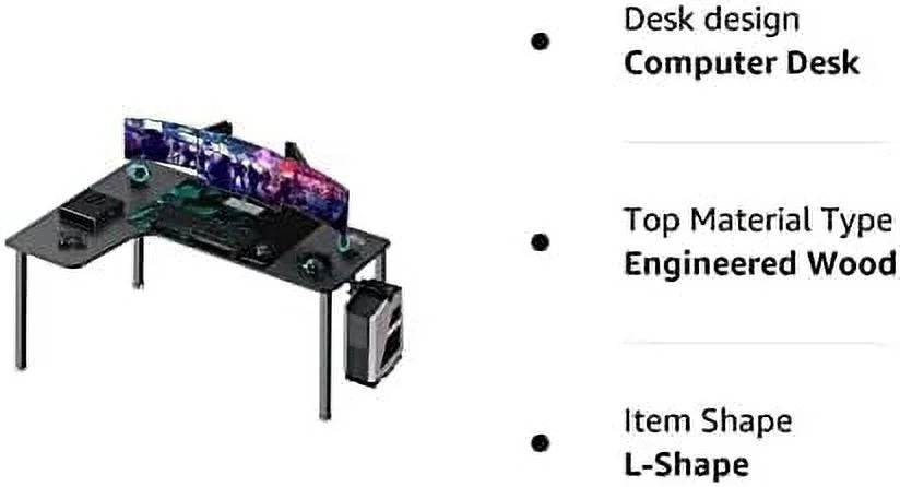 L-Shaped Computer Desk with Large Mouse Pad & Cable Management V59328