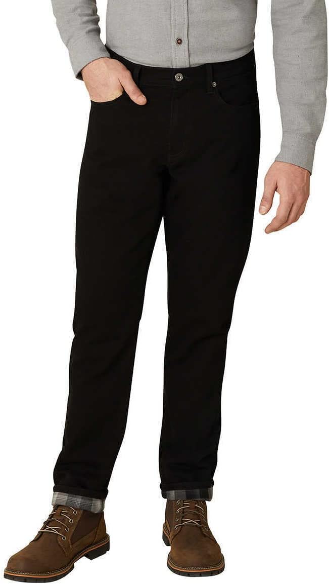 Black Flannel Lined Denim Straight Pants O503