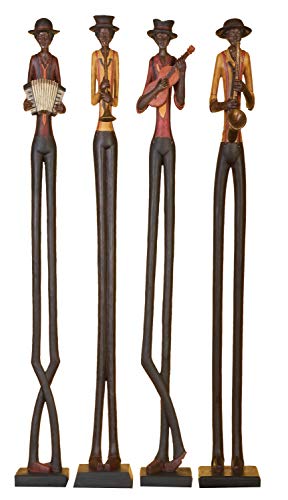Set of 4 Polystone Decorative Sculptures with Black Base Stand, Brown D5418