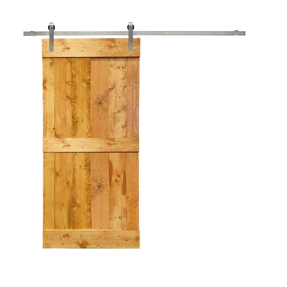 30 in. x 84 in. Solid Walnut Stained Pine Wood Interior Sliding Barn Door with Hardware Kit Q588102