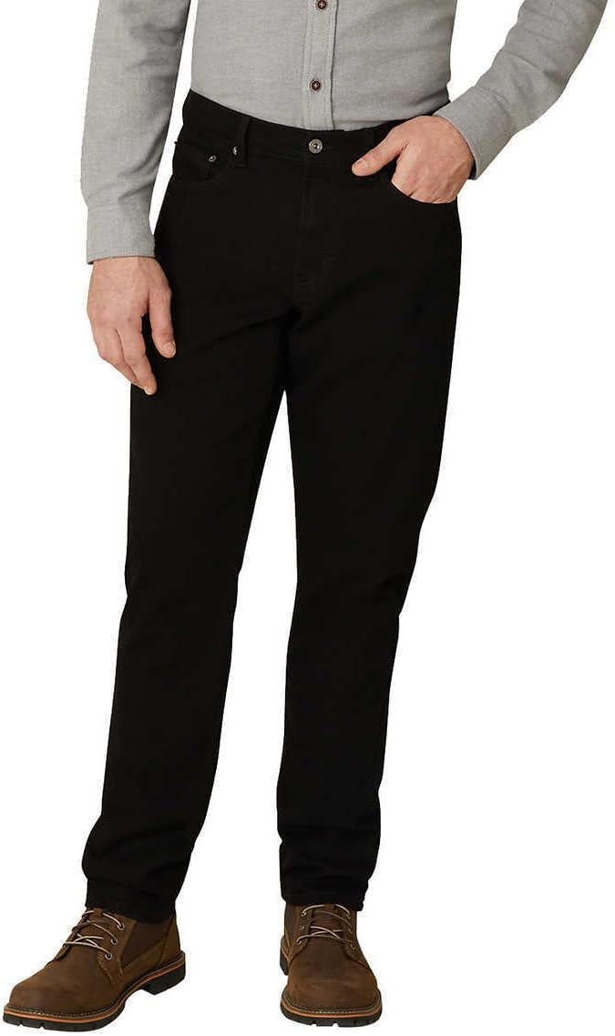 Black Flannel Lined Denim Straight Pants O503