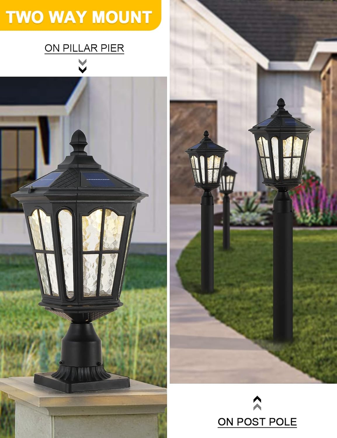 Solar Lamp Post Light with 3-Inch Pier Mount Base, Die Cast Aluminum, 20.5''H, Matte Black L31872