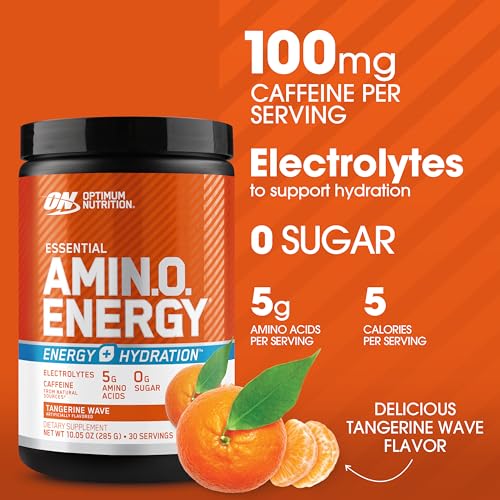 Tangerine Wave 30 Servings Amino Energy Powder with BCAA, Electrolytes, and Caffeine E62175