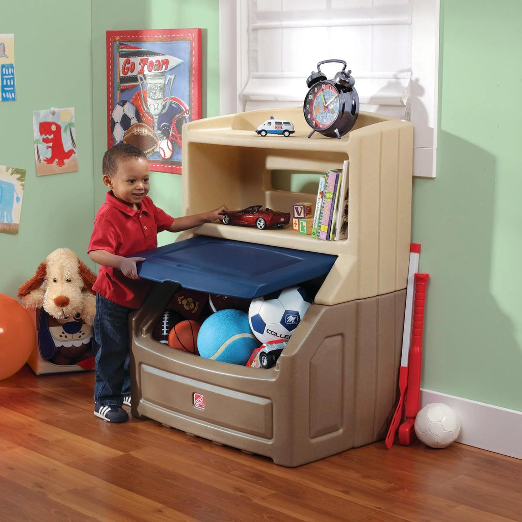 Brown and Blue 38" Tall Plastic Toddler Bookcase and Toy Storage A697523