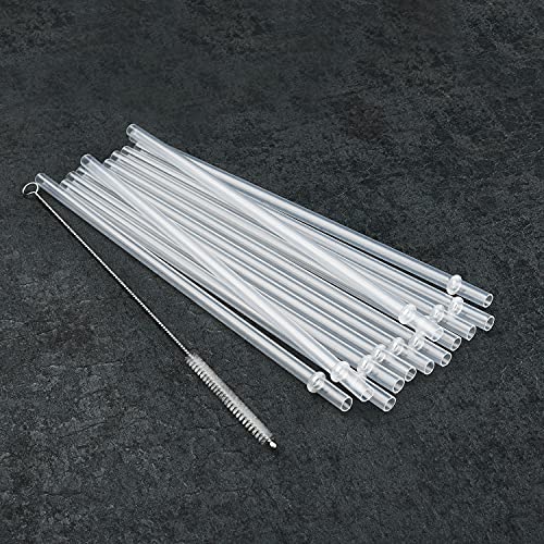 12-Pack Reusable Hard Plastic Clear Straws 10.5 in x 0.3 in with Cleaning Brush J8975